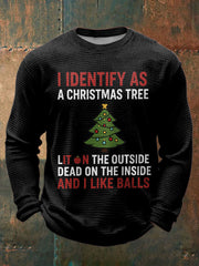 Men's Funny Identify As A Christmas Tree Printed Waffle Tops