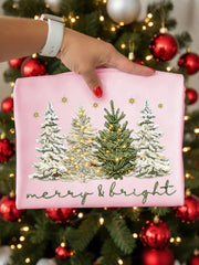 Women's Faux Yarn Merry And Bright Christmas Tree Print Casual Sweatshirt