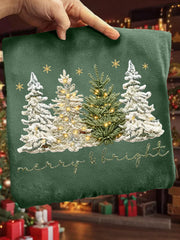 Women's Faux Yarn Merry And Bright Christmas Tree Print Casual Sweatshirt