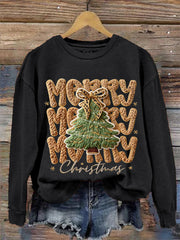 Women's Faux Yarn Merry Christmas Print Casual Sweatshirt
