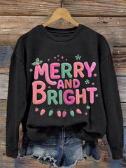 Women's Faux Yarn Merry And Bright Christmas Print Casual Sweatshirt