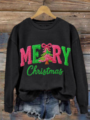 Women's Faux Yarn Merry Christmas Print Casual Sweatshirt