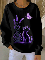 Women's Purple Art Print Casual Sweatshirt