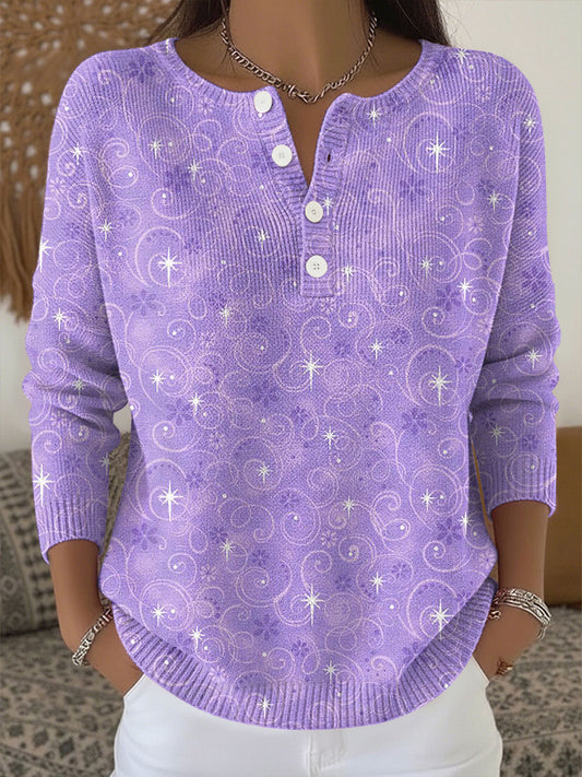 Women's Purple Art Print Knit Top