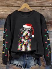 Women's Christmas Lights Dog Print Casual Sweatshirt