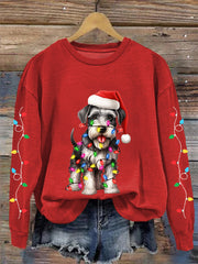 Women's Christmas Lights Dog Print Casual Sweatshirt