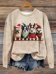Women's Cute Dog Christmas Art Printed Regular Sweatshirt