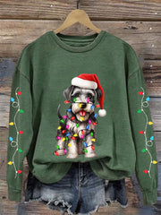 Women's Christmas Lights Dog Print Casual Sweatshirt