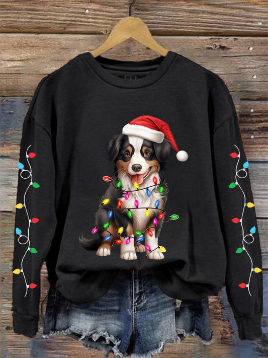Women's Christmas Lights Dog Print Casual Sweatshirt
