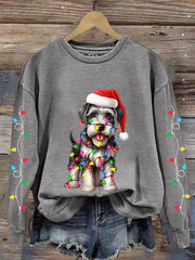 Women's Christmas Lights Dog Print Casual Sweatshirt