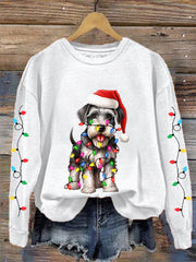 Women's Christmas Lights Dog Print Casual Sweatshirt