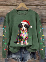 Women's Christmas Lights Dog Print Casual Sweatshirt
