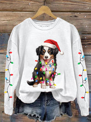 Women's Christmas Lights Dog Print Casual Sweatshirt