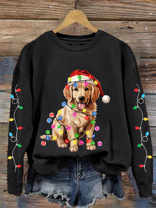 Women's Christmas Lights Dog Print Casual Sweatshirt