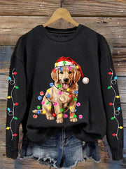 Women's Christmas Lights Dog Print Casual Sweatshirt