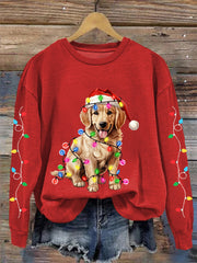 Women's Christmas Lights Dog Print Casual Sweatshirt