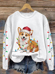 Women's Christmas Lights Corgi Print Casual Sweatshirt