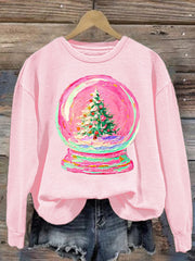 Women's Hand-Painted Retro Snow Globe Christmas Sweatshirt
