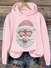 Women's Christmas Faux Yarn Pink Santa Sweatshirt