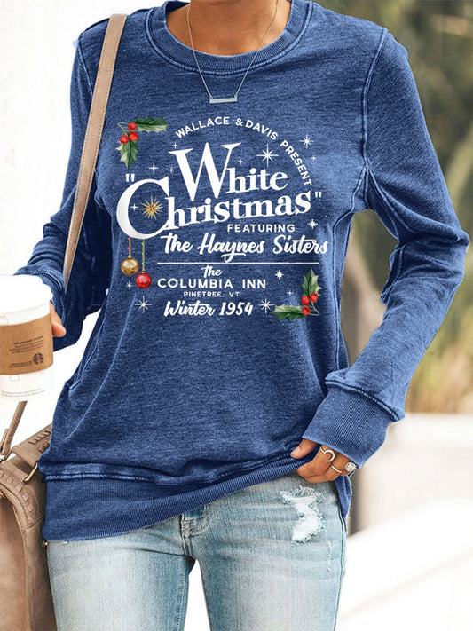 Women's Vintage White Christmas Print Casual Sweatshirt