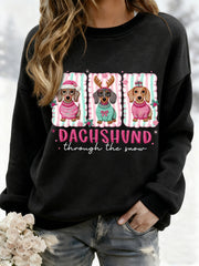 Women's Christmas Dachshund Through The Snow Print Casual Sweatshirt