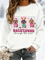 Women's Christmas Dachshund Through The Snow Print Casual Sweatshirt