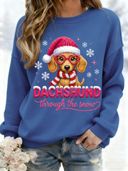 Women's Christmas Dachshund Through The Snow Print Casual Sweatshirt