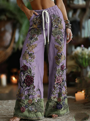 Classy Purple Lavender And Floral Art Pants