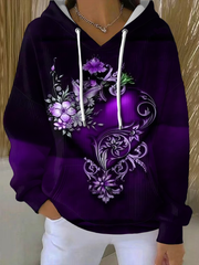 Women's Purple Floral Printed Hoodie