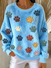 Women's Cat Paw Printed Flannel Sweatshirt