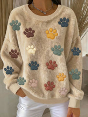 Women's Cat Paw Printed Flannel Sweatshirt