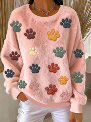 Women's Cat Paw Printed Flannel Sweatshirt