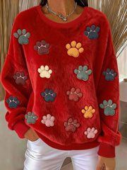 Women's Cat Paw Printed Flannel Sweatshirt