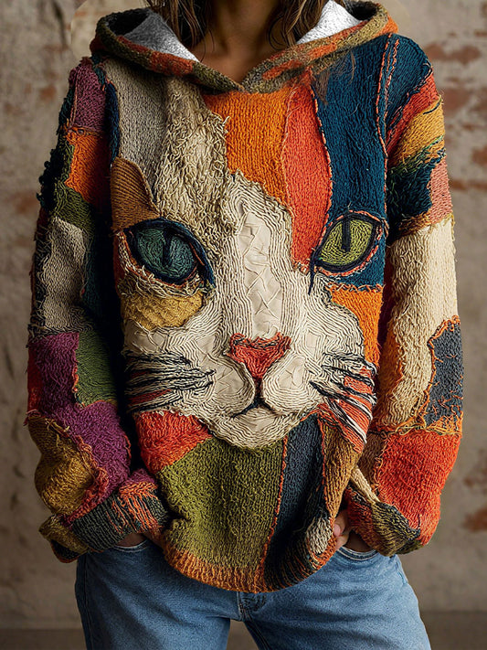 Women's Cat Geometric Art Print Hoodies