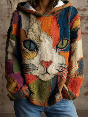 Women's Cat Geometric Art Print Hoodies