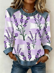 Women's Purple Art Print Waffle Sweatshirt