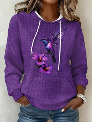 Women's Purple Art Print Large-sized Hooded Sweatshirt
