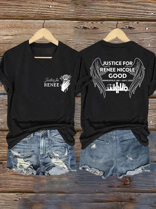 Women's Justice For Renee Nicole Good V-Neck Tee