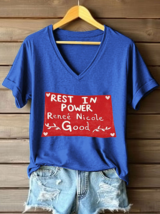 Women's Rest in Power Renee Nicole Good Print V-Neck T-Shirt