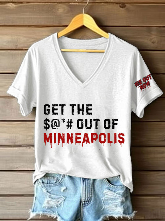 Women's Get Out of Minneapolis V-Neck T-Shirts