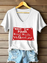 Women's Rest in Power Renee Nicole Good Print V-Neck T-Shirt