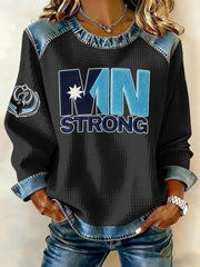 Women's Minnesota Strong Printed Denim Patchwork Top