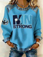 Women's Minnesota Strong Printed Denim Patchwork Top