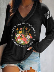 Women's Keep The Immigrants Deport The Racists ICE Out! V-Neck Long-Sleeve T-Shirt