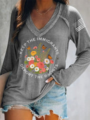 Women's Keep The Immigrants Deport The Racists ICE Out! V-Neck Long-Sleeve T-Shirt