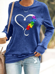 Women's Autism Awareness Ribbon Polyester Waisted Sweatshirt