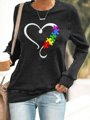 Women's Autism Awareness Ribbon Polyester Waisted Sweatshirt