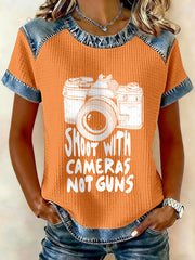 Women's 'Shoot with Cameras Not Guns' Waffle T-Shirts