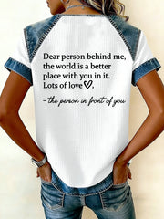 Women's Dear Person Behind Me You Matter Printed Waffle Casual Short Sleeved T-Shirt