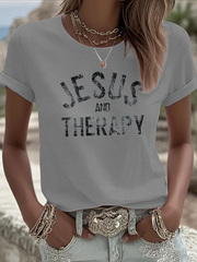 Women's Jesus and Therapy Iron On Short Sleeve T-Shirt